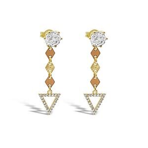 Triangle Open Drop Dangle Stud Earrings Real 14k Yellow Rose Gold
